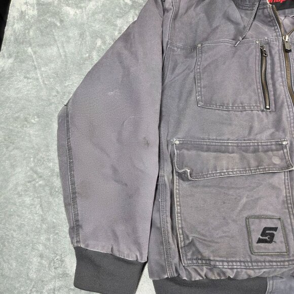 Snap On Tools Jacket Mens XL Gray Distressed Quilt Lined Hooded Canvas Coat - Picture 7 of 16